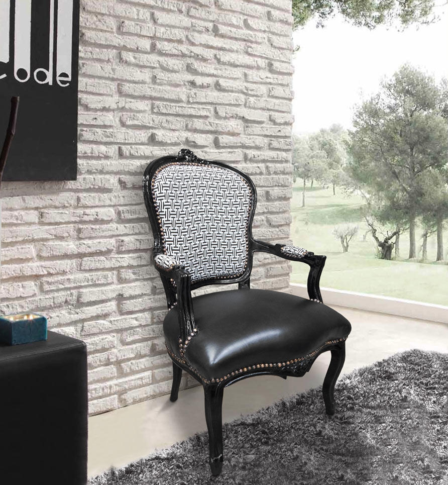 wall covering stone siding with baroque armchair louis xv style limited edition black graphic patterns and black wood Royal Art Palace